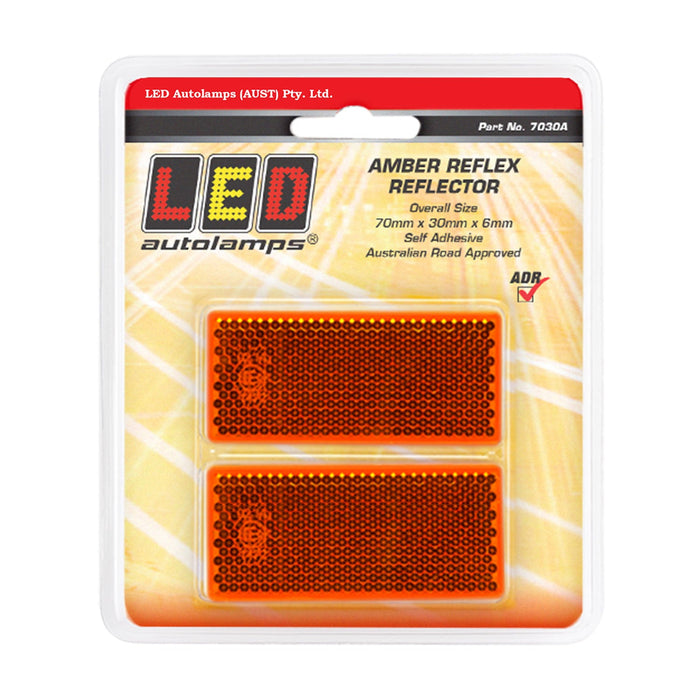 LED Autolamps Pair of Amber Reflex Reflectors - Rectangle Shape with 3M Double Sided Tape Mount - 7030A