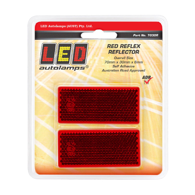 LED Autolamps Pair of Red Reflex Reflectors - Rectangle Shape with 3M Double Sided Tape Mount - 7030R