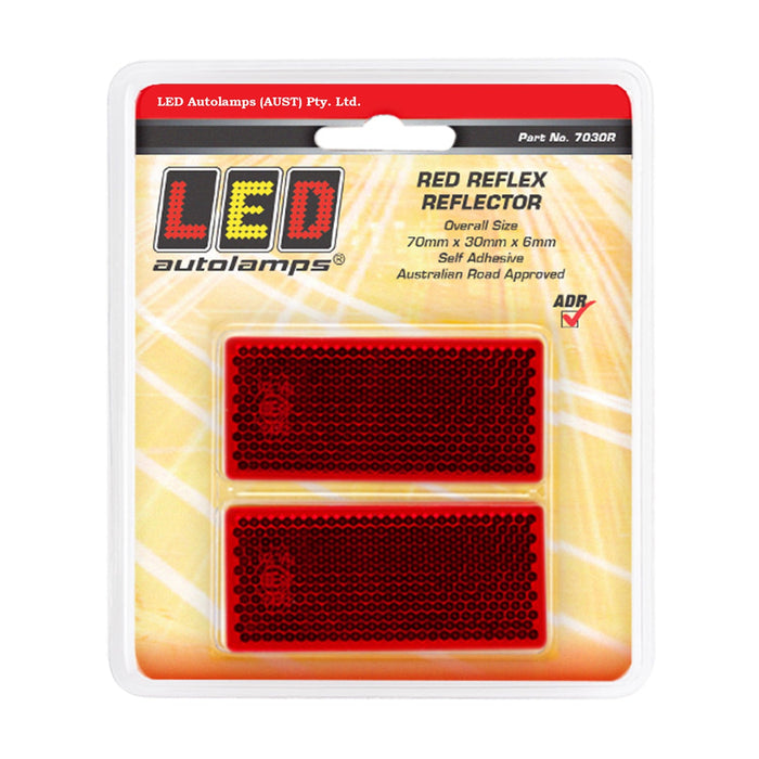 LED Autolamps Pair of Red Reflex Reflectors - Rectangle Shape with 3M Double Sided Tape Mount - 7030R
