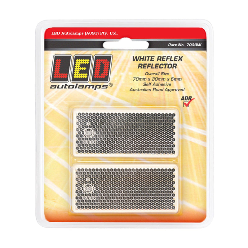 LED Autolamps White Reflex Reflectors - Rectangle Shape with 3M Double Sided Tape Mount (Pack of 2)