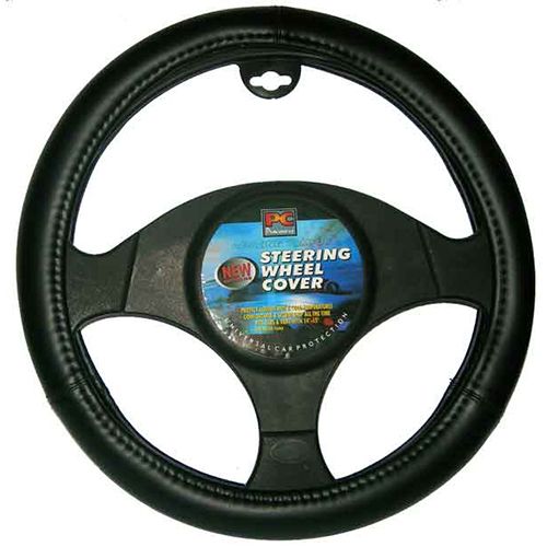38cm Steering Wheel Cover - Smooth Leather Look [Black]