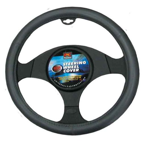 38cm Steering Wheel Cover - Smooth Leather Look [Dark Grey]