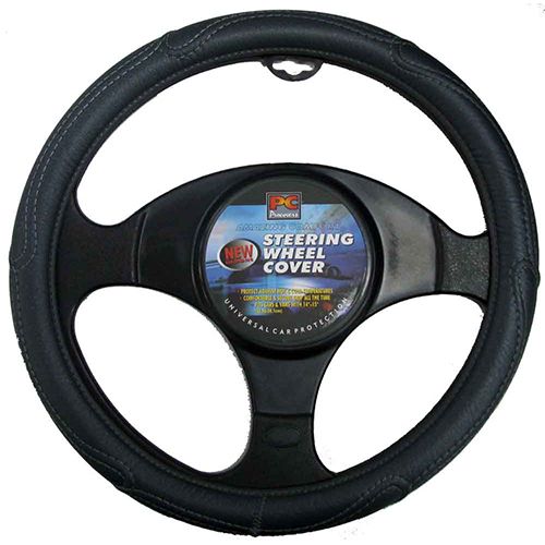 38cm Steering Wheel Cover - Rough Leather Look [Black]