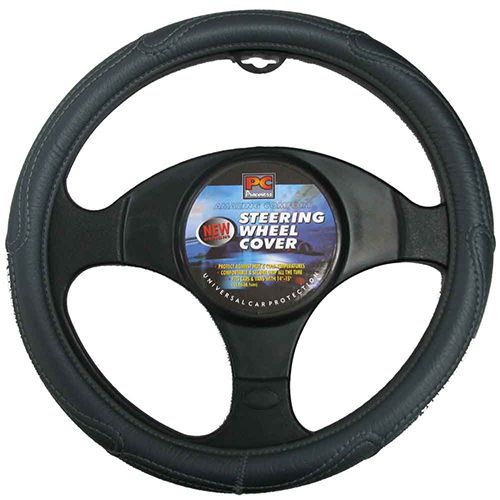 38cm Steering Wheel Cover - Rough Leather Look [Grey]