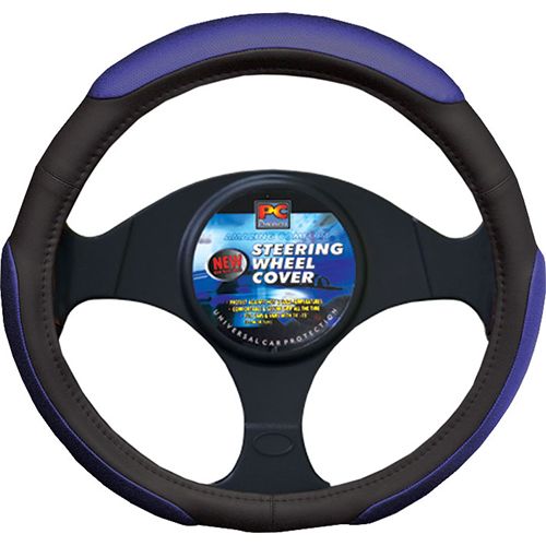 38cm Steering Wheel Cover - Soft Grip 3 Pads [Black/Blue]