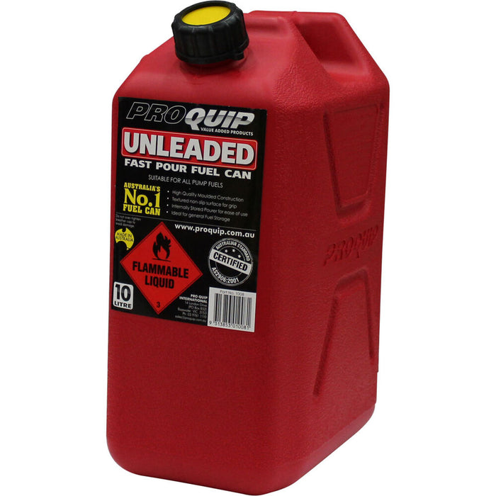 10 Litre Red Plastic Unleaded Fuel / Jerry Can with Pourer - 1008