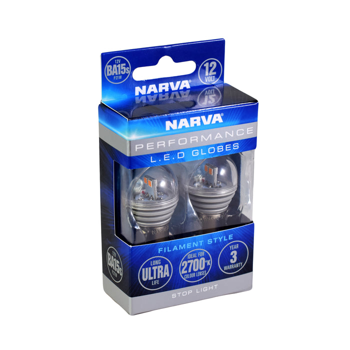 Narva 12V BA15S P21W LED Globes (2700K) - 18222BL