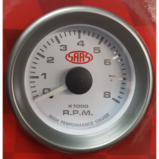 SAAS - 52mm Tachometer- White face SG-TAC52W-SGTAC52W-SAAS-A1 Autoparts Niddrie