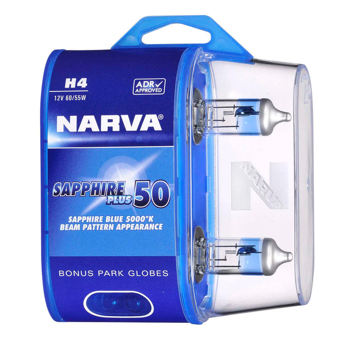Narva H4 12V 60/55W Sapphire Plus 50 Globes (Pack of 2) - 48522BL2