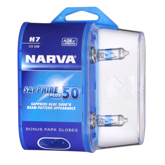 Narva H7 12V 55W Sapphire Plus 50 Globes (Pack of 2) - 48525BL2