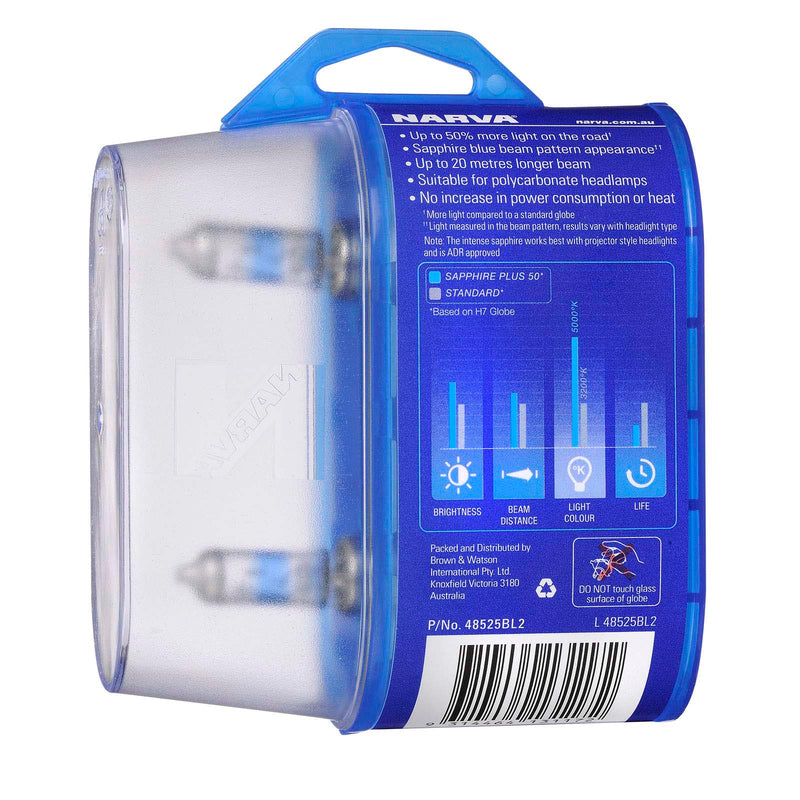 Narva H7 12V 55W Sapphire Plus 50 Globes (Pack of 2) - 48525BL2