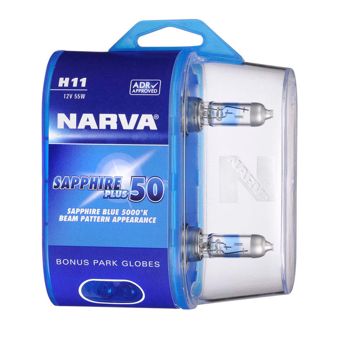 Narva H11 12V 55W Sapphire Plus 50 Globes (Pack of 2) - 48528BL2