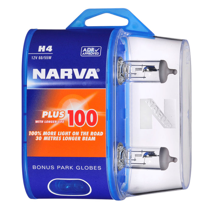 Narva Plus 100 Longer Life Globes (Twin Pack) - H4