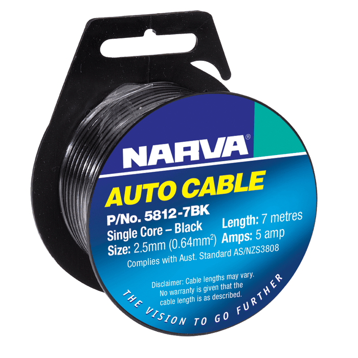 Narva 2.5mm 5 Amp Black Single Core Cable - 7 Metres - 5812-7BK