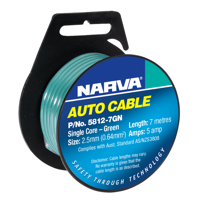 Narva 2.5mm 5 Amp Green Single Core Cable - 7 Metres - 5812-7GN