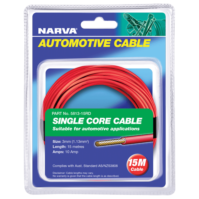 Narva 3mm 10 Amp Red Single Core Cable - 15 Metres - 5813-15RD