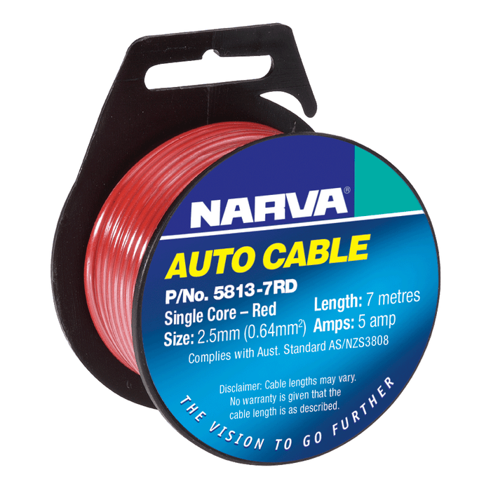 Narva 3mm 10 Amp Red Single Core Cable - 7 Metres - 5813-7RD