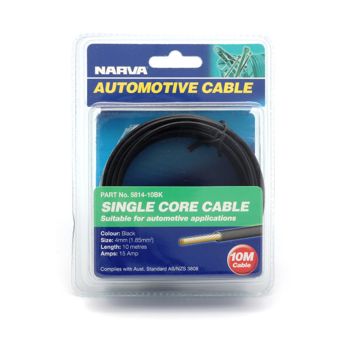 Narva 4mm 15 Amp Black Single Core Cable - 10 Metres - 5814-10BK