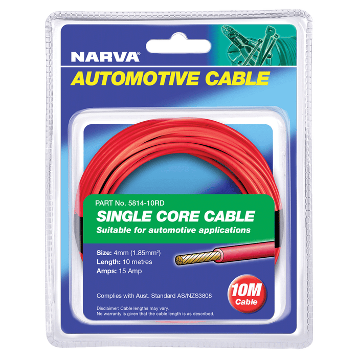 Narva 4mm 15 Amp Red Single Core Cable - 10 Metres - 5814-10RD