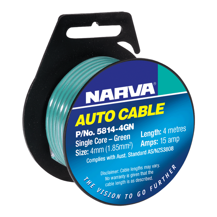 Narva 4mm 15 Amp Green Single Core Cable - 4 Metres - 5814-4GN