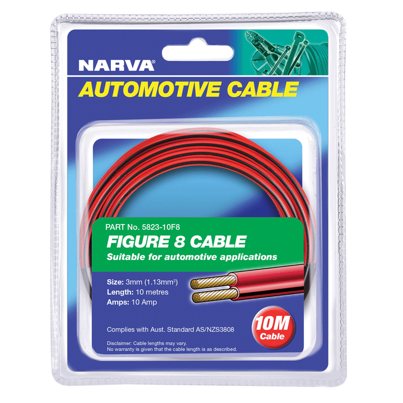 Narva 3mm 10 Amp Twin Core Cable (Red with Black Tracer) - 10 Metres - 5823-10F8