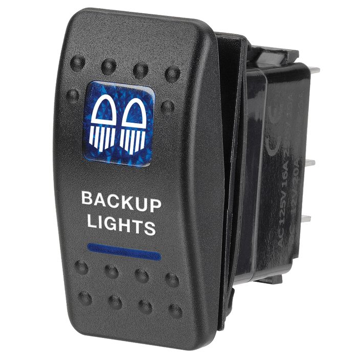 Narva 12 Volt Illuminated Off / On Sealed Rocker Switch with Backup Lights Symbol (Blue)
 - 63142BL