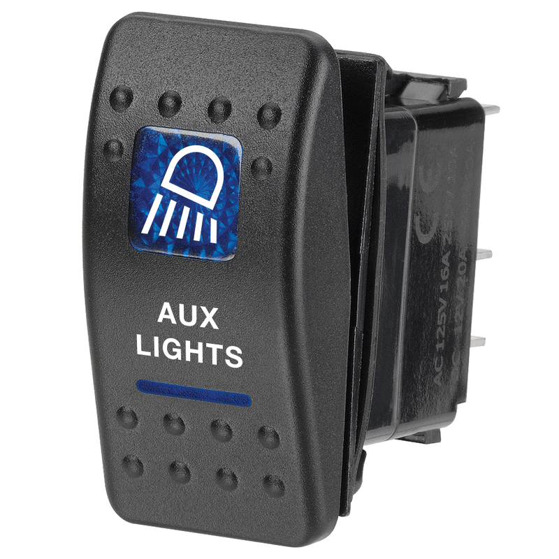 Narva 12 Volt Illuminated Off / On Sealed Rocker Switch with Aux Lights Symbol (Blue)
 - 63144BL
