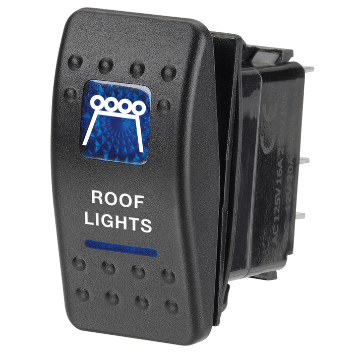 Narva 12 Volt Illuminated Off / On Sealed Rocker Switch with Roof Lights Symbol (Blue)
 - 63146BL