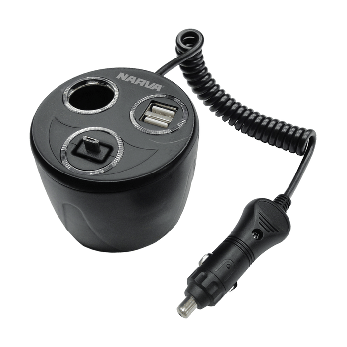 Narva Power-Cup Adaptor with Accessory and Twin USB Sockets
 - 81058BL