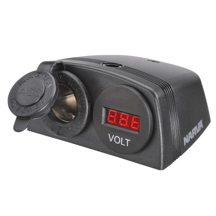 Narva Heavy-Duty Surface Mount Accessory Socket & 12/24V DC LED Volt Meter
 - 81169BL