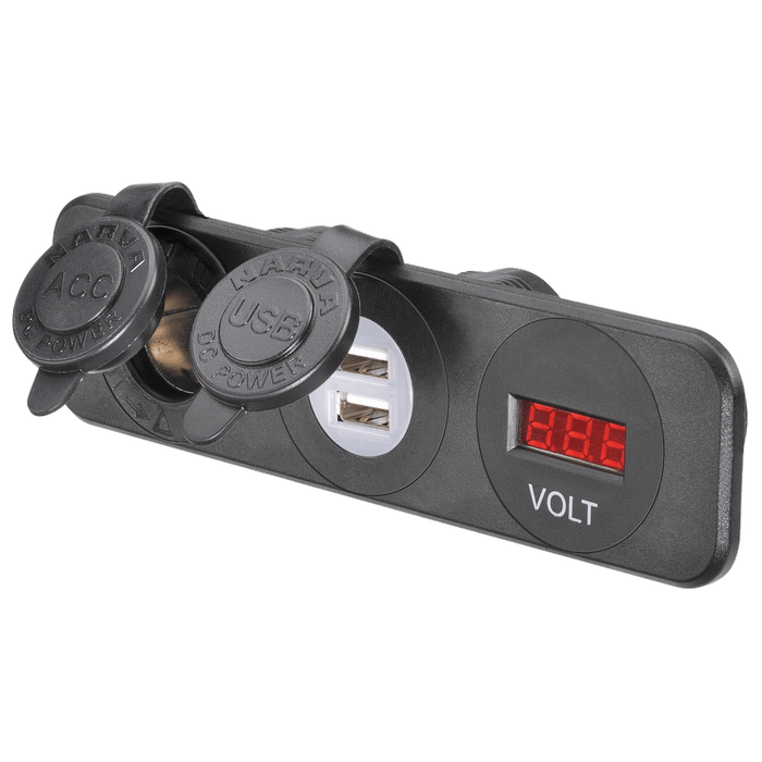 Narva Heavy-Duty Accessory/Dual USB Sockets & 12/24V DC LED Volt Meter
 - 81181BL