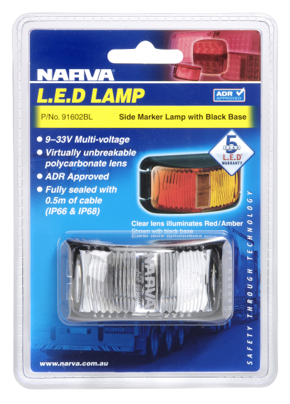 Narva 9-33 Volt Model 16 L.E.D Side Marker Lamp (Red/Amber) - 91602BL