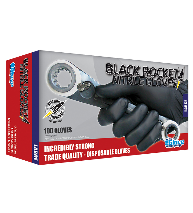 Black Rocket Nitrile Disposable Gloves - Extra Large (Pack Of 100)