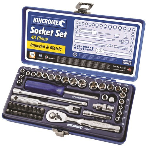 Socket Set 48 Piece 1/4" Drive (Mirror Polish) - Imperial & Metric - A1 Autoparts Niddrie