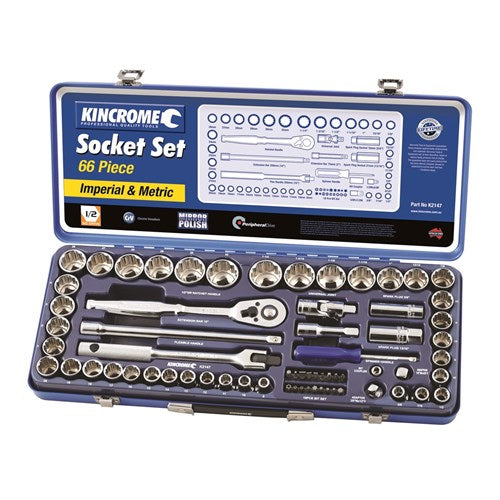 Socket Set 66 Piece 1/2" Drive (Mirror Polish) - Metric & Imperial - A1 Autoparts Niddrie