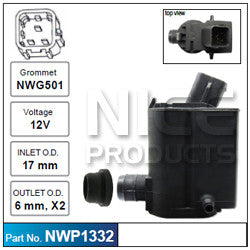 Nice Products Windscreen Washer Pump - NWP1332 - A1 Autoparts Niddrie
 - 1