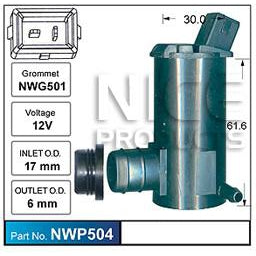 Nice Products Windscreen Washer Pump - NWP504 - A1 Autoparts Niddrie
 - 1