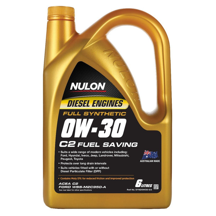 Nulon Full Synthetic 0W-30 C2 Fuel Saving Diesel Engine Oil - 6 Litre