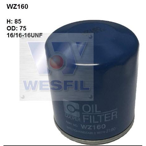Wesfil Oil Filter - WZ160 (Z160) - Chevrolet, Holden
