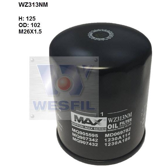 Wesfil Oil Filter - WZ313NM (Z313)