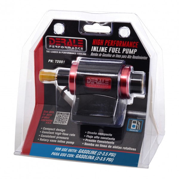 Derale Performance Universal In Line Fuel Pump (Petrol) [100LPH 2-3.5 PSI] - 72001