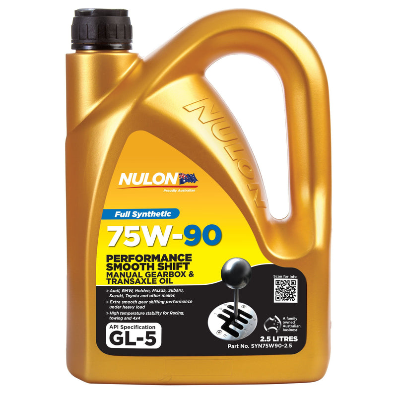 Nulon Full Synthetic 75W90 Performance Smooth Shift Manual Gearbox & Transaxle Oil - 2.5Ltr-SYN75W90-2.5-Nulon-A1 Autoparts Niddrie