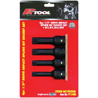 4 Piece 1/2" Drive Impact Spline Socket Set - M12, M14, M16, M18 - PT12400