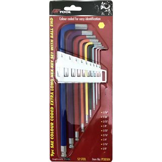9 Piece Metric Colour Coded Hex Key Set with Ball End - PT30505