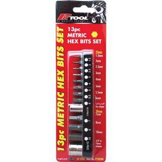 13 Piece Metric Hex Bit Set with 1/4" & 10mm Adaptor - PT30509