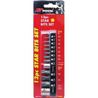 13 Piece Star Bits Set with 1/4" & 10mm Adaptor - PT30603