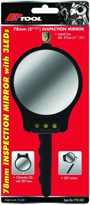 Telescopic Inspection Mirror with 3 LED Lights - PT41401