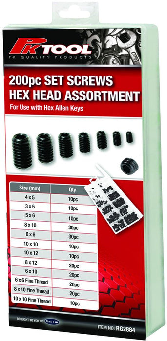 200 Piece Hex Head Set Screw Assortment - RG2884