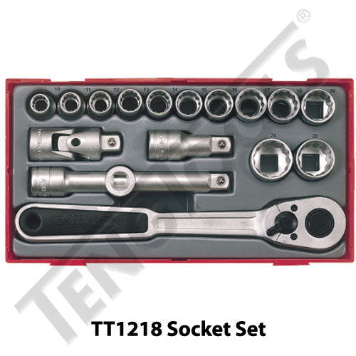 Teng Tools 17 Piece 1/2" Drive Metric Socket Set TC-Tray - TT1218 - A1 Autoparts Niddrie