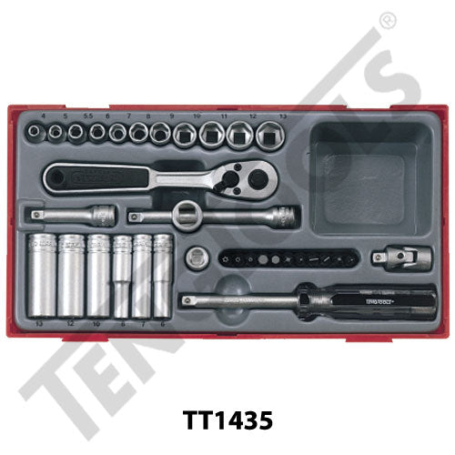 Teng Tools 35 Piece 1/4" Drive Metric Socket Set TC-Tray - TT1435 - A1 Autoparts Niddrie